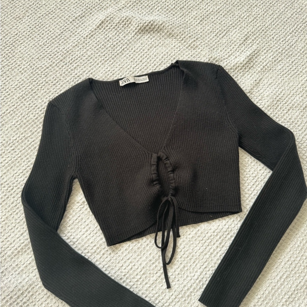 Zara Black V-Neck Ribbed Crop Top